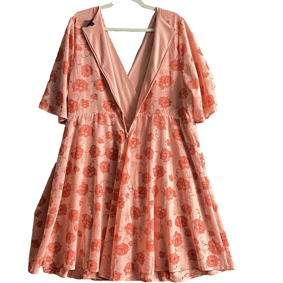 Torrid Dress Size 20 Floral Faux Wrap Flutter Sleeve Feminine Flowy V Neck Party - Picture 9 of 16